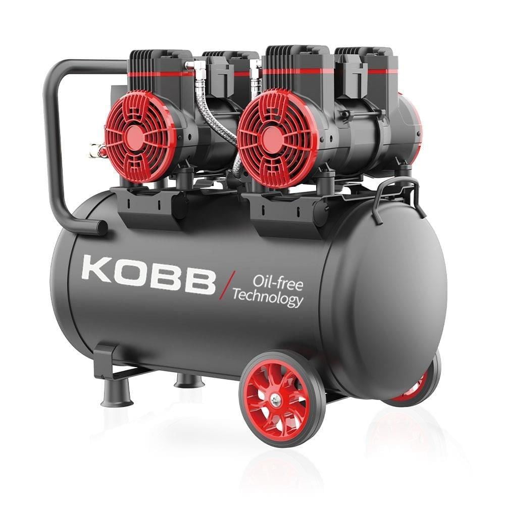 KOBB KBK50S2 50 Lt Çift Motorlu Yağsız Sessiz Taşınabilir Hava Kompresörü  4.0HP - 8Bar