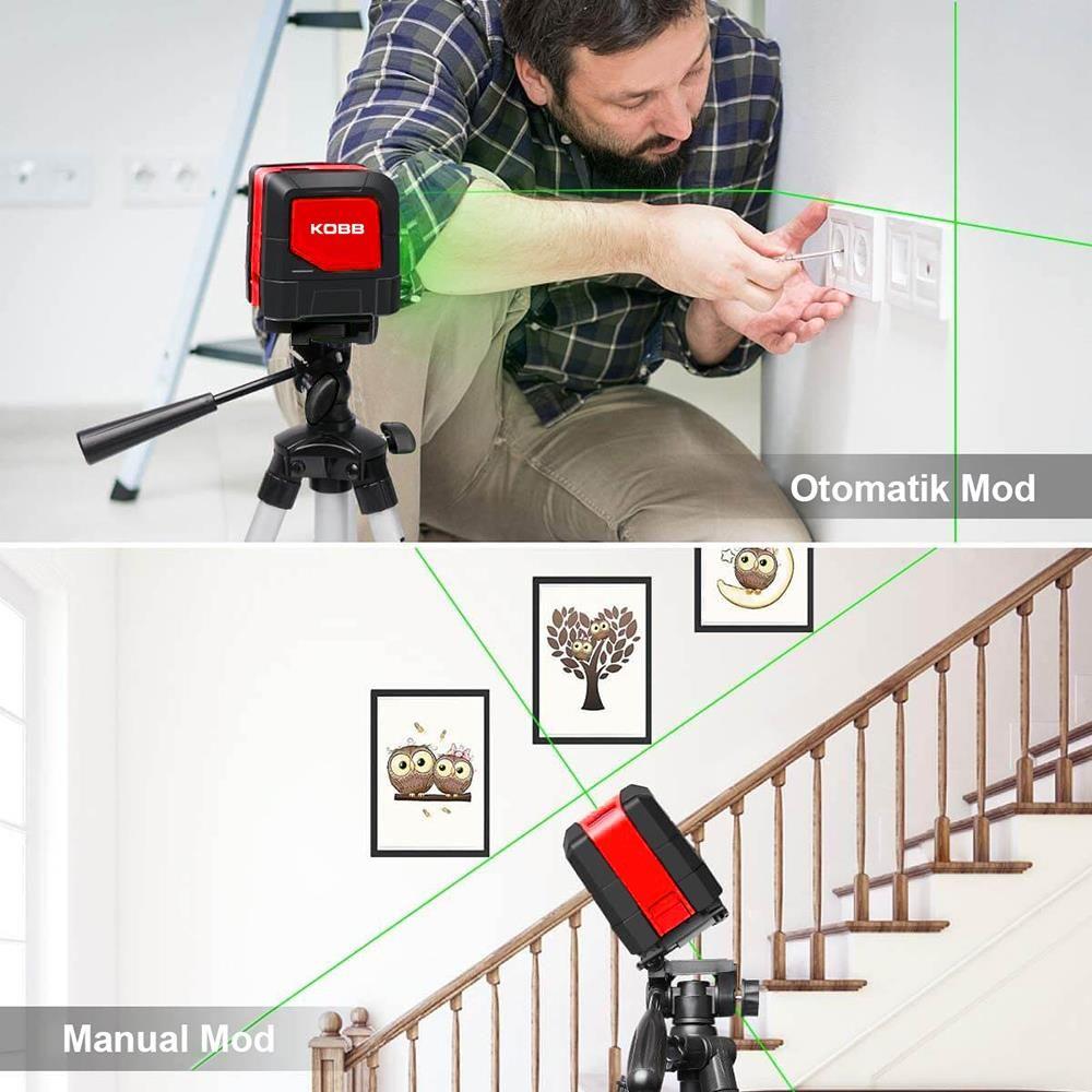 KOBB KBL91G Yatay ve Dikey Otomatik Hizalamalı Yeşil Çapraz Çizgi Lazer Distomat 30 Mt