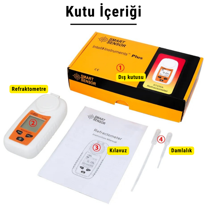 Smart Sensor ST355A Şeker Ölçer Dijital Refraktometre | Meyve Bal Şıra Gıda | 0-55 Brix