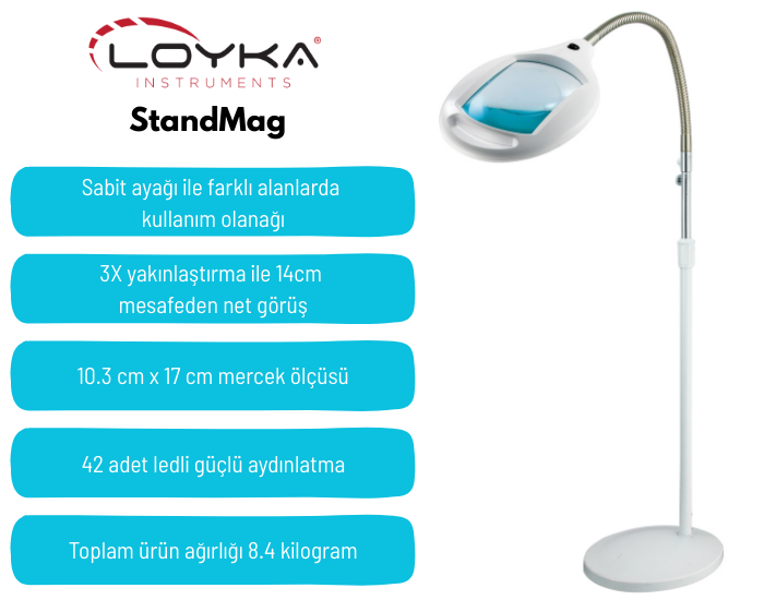 StandMag Ayaklı Esnek Boyunlu LED’li Büyüteç | 42 LED Işıklı Ayaklı Büyüteç Lambası