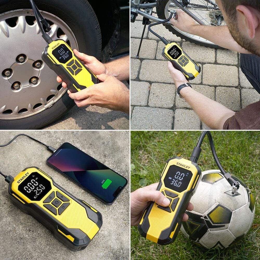 STANLEY SXIF0101 12V / Şarjlı Li-ion Dijital Göstergeli Akıllı Lastik Şişirme Pompası 150 PSI+Powerbank+SOS+Led Lamba