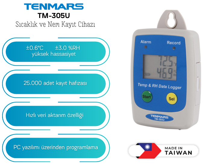 Tenmars TM-305U Sıcaklık ve Nem Kayıt Cihazı