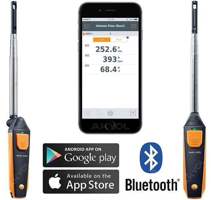 Testo 405i Akıllı Telefon ile Kullanılabilen Hot Wire Anemometre
