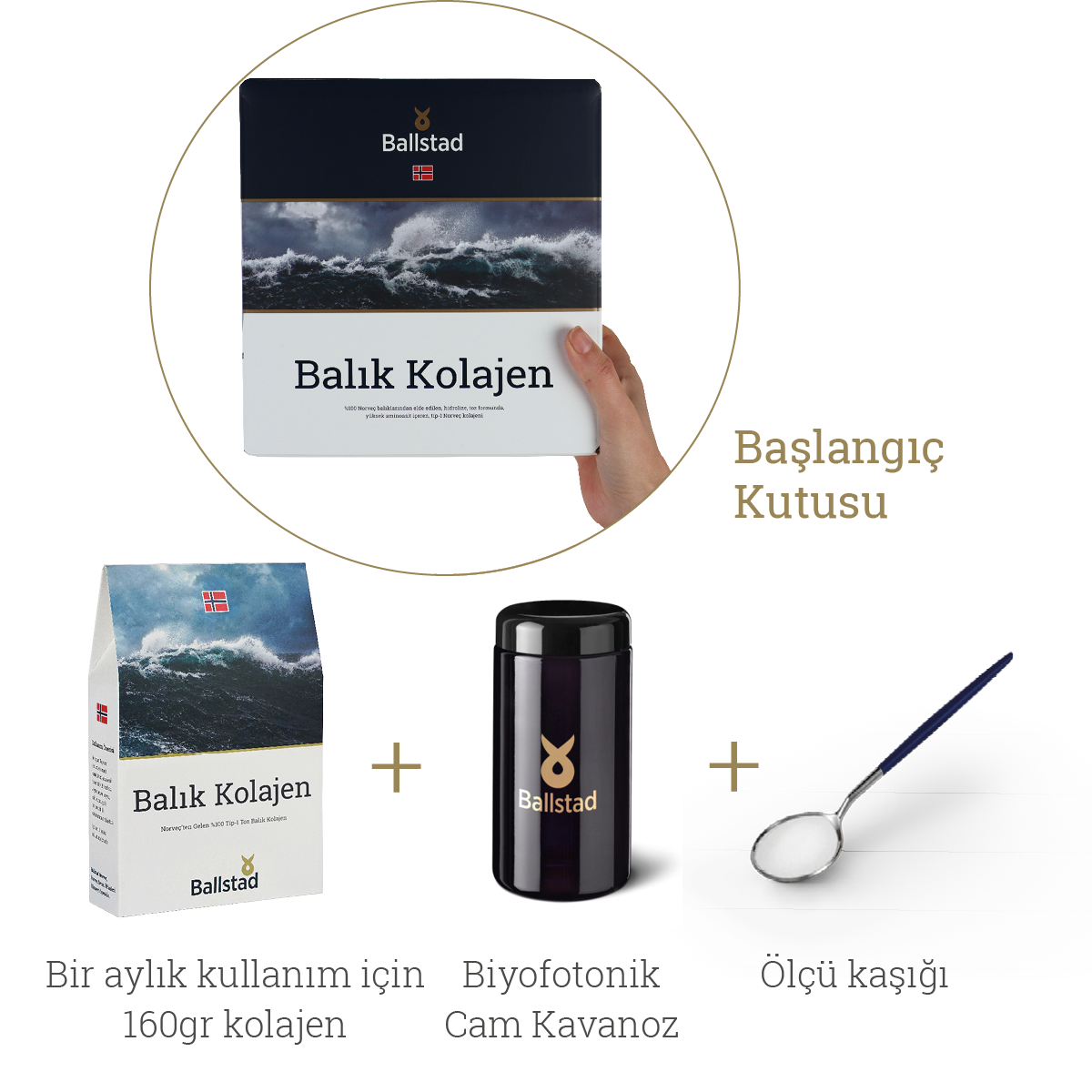 Ballstad Balık Kolajeni Başlangıç Paketi (Ölçü Kaşığı ve Biyofotonik Cam Kavanoz)
