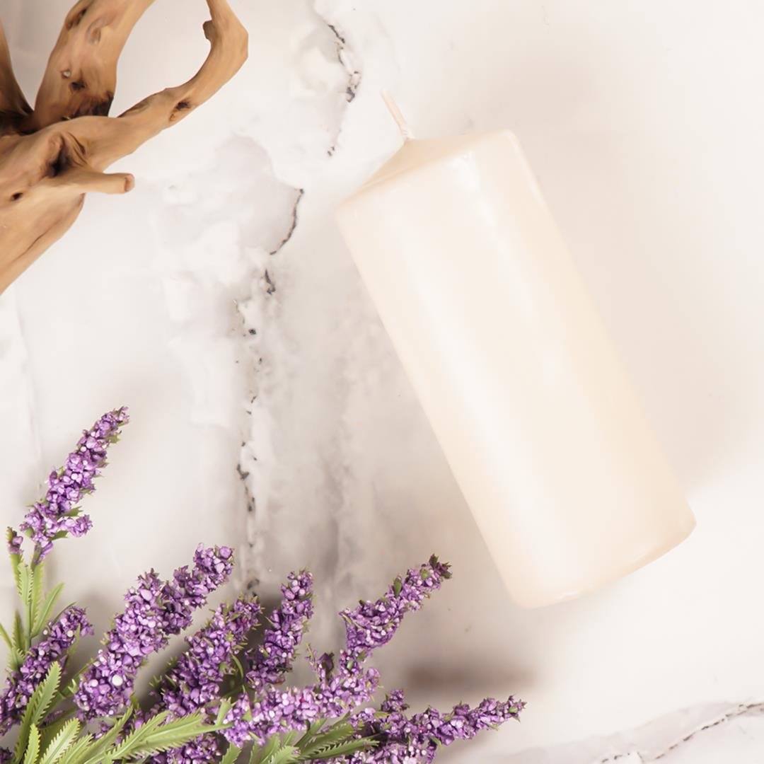 12x5 cm Mitr Bej Silindir Mum