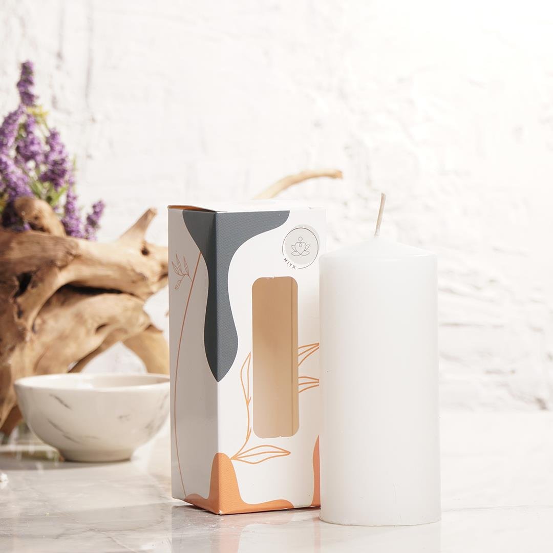 12x5 cm Mitr Beyaz Silindir Mum