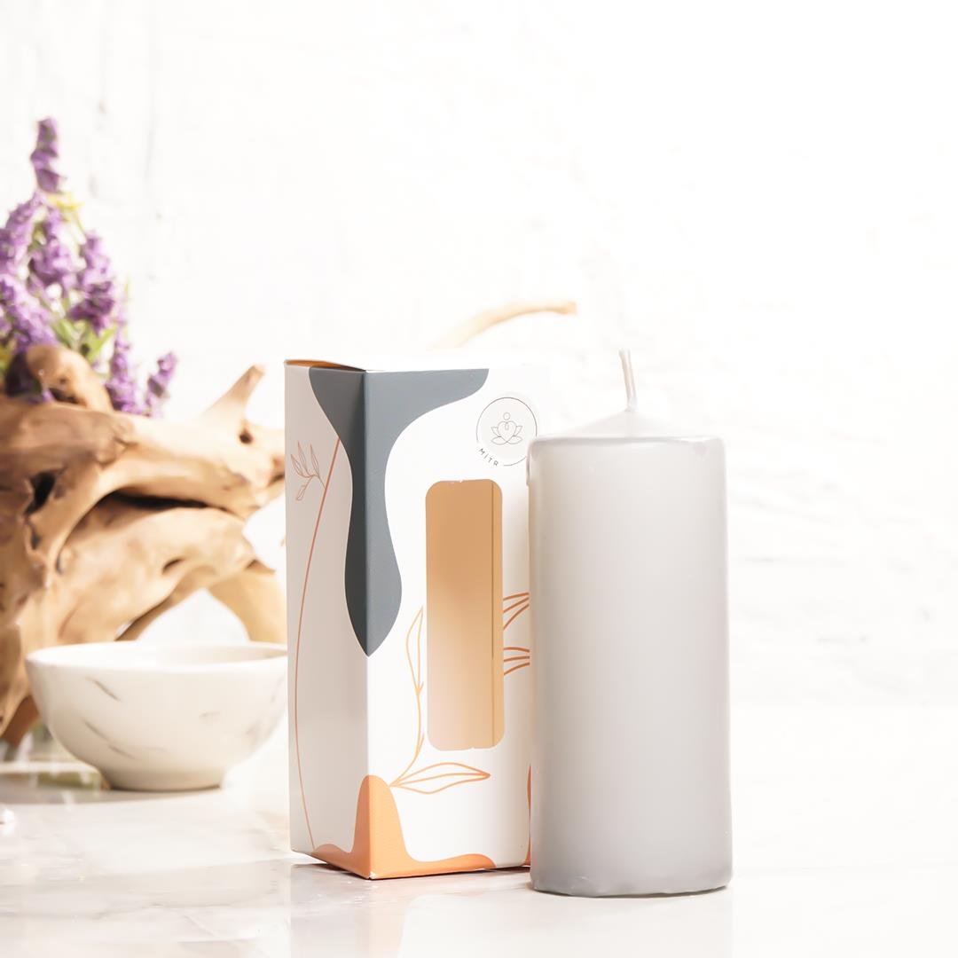 12x5 cm Mitr Gri Silindir Mum