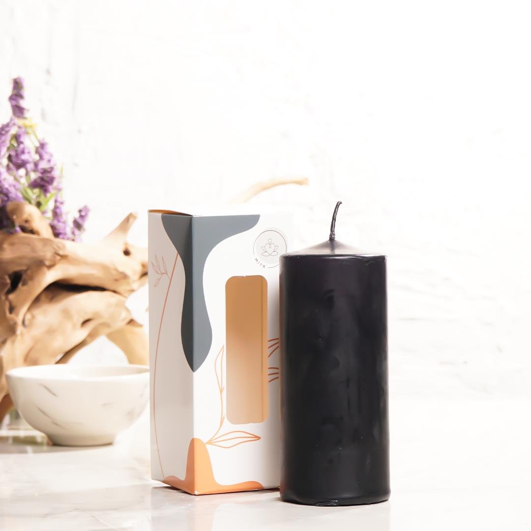 12x5 cm Mitr Siyah Silindir Mum