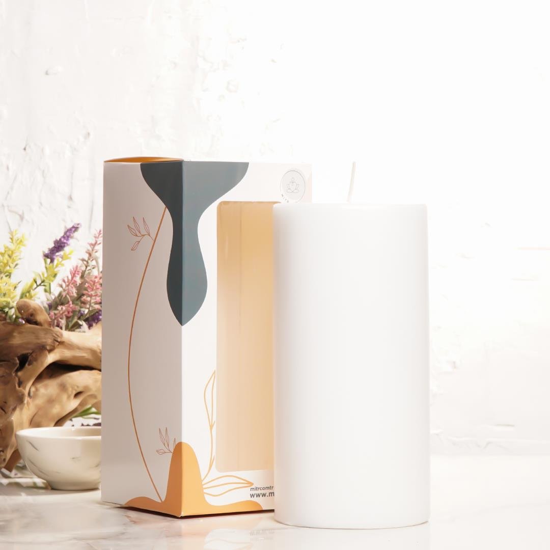 20x10 cm Mitr Beyaz Silindir Mum