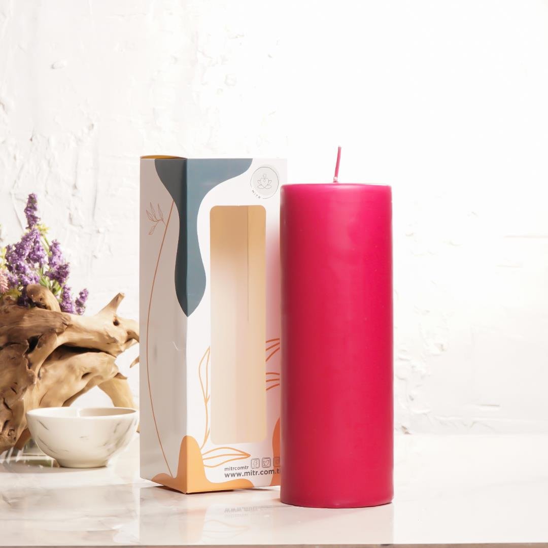 20x7 cm Mitr Bordo Silindir Mum