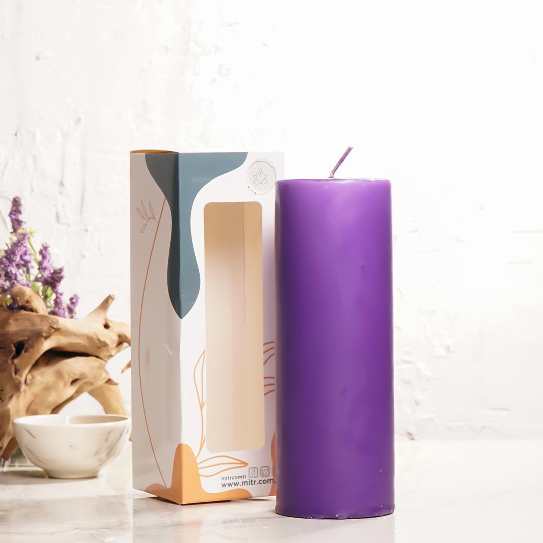 20x7 cm Mitr Mor Silindir Mum