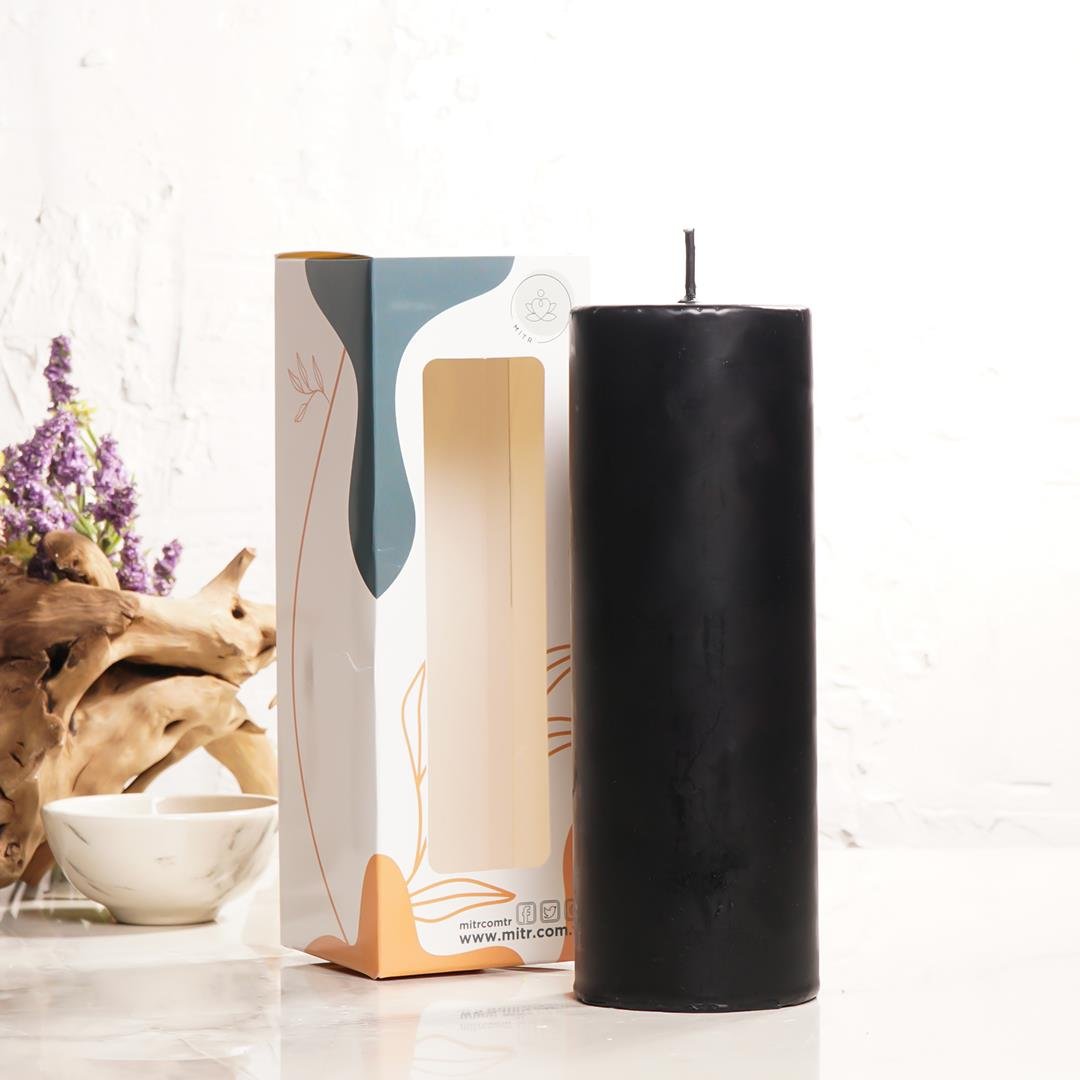 20x7 cm Mitr Siyah Silindir Mum