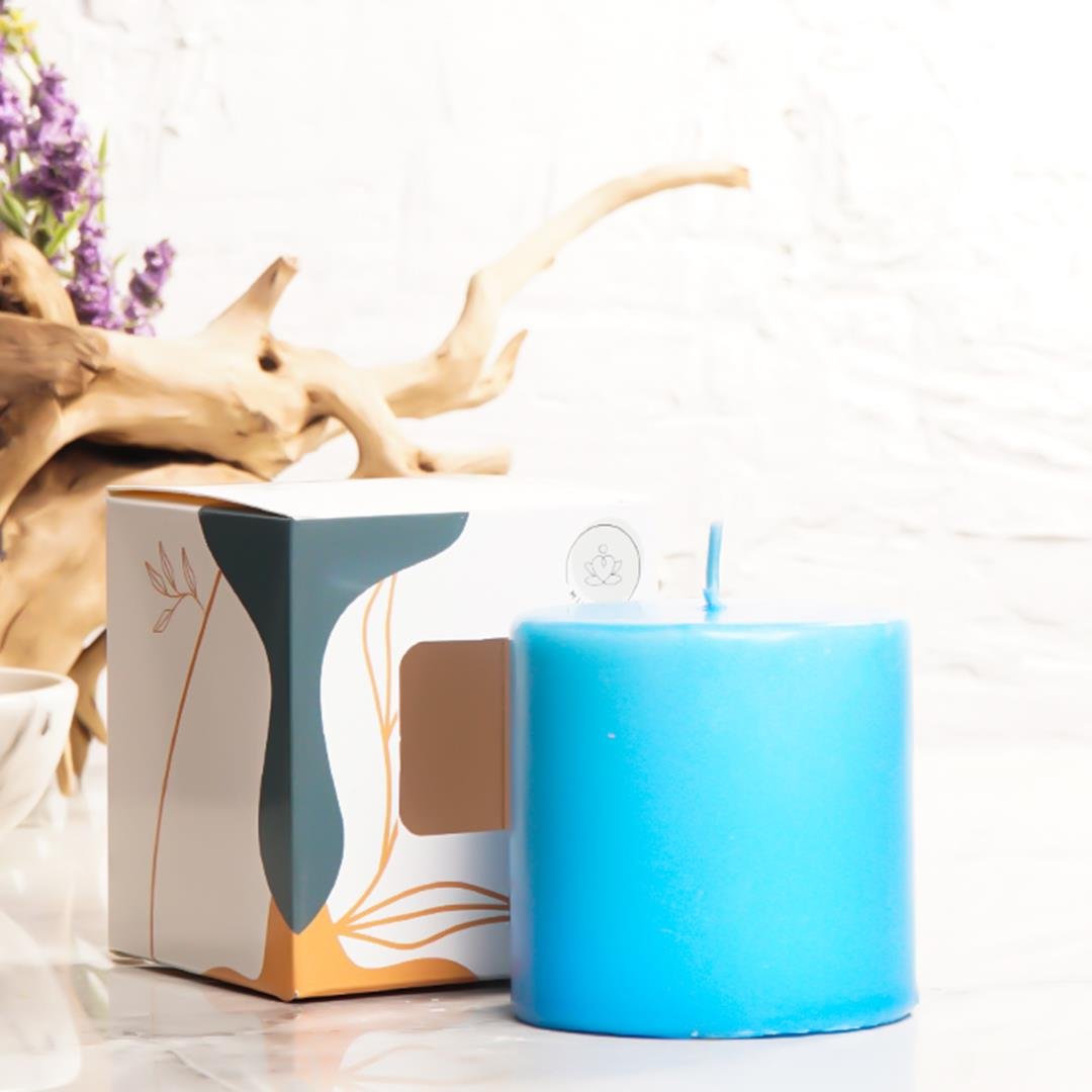 7x7 cm Mitr Mavi Silindir Mum