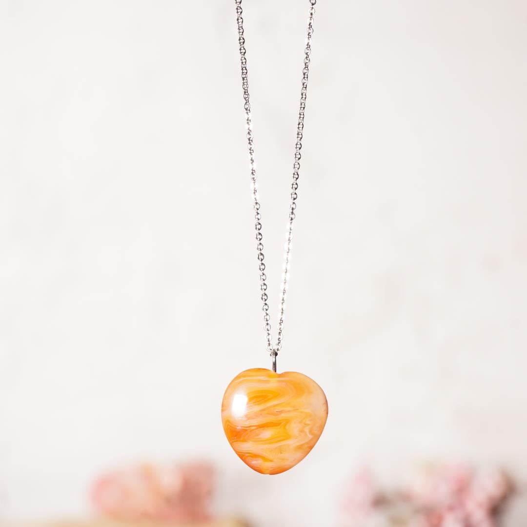 Akik (Agate) Doğal Taş Kalp Kolye