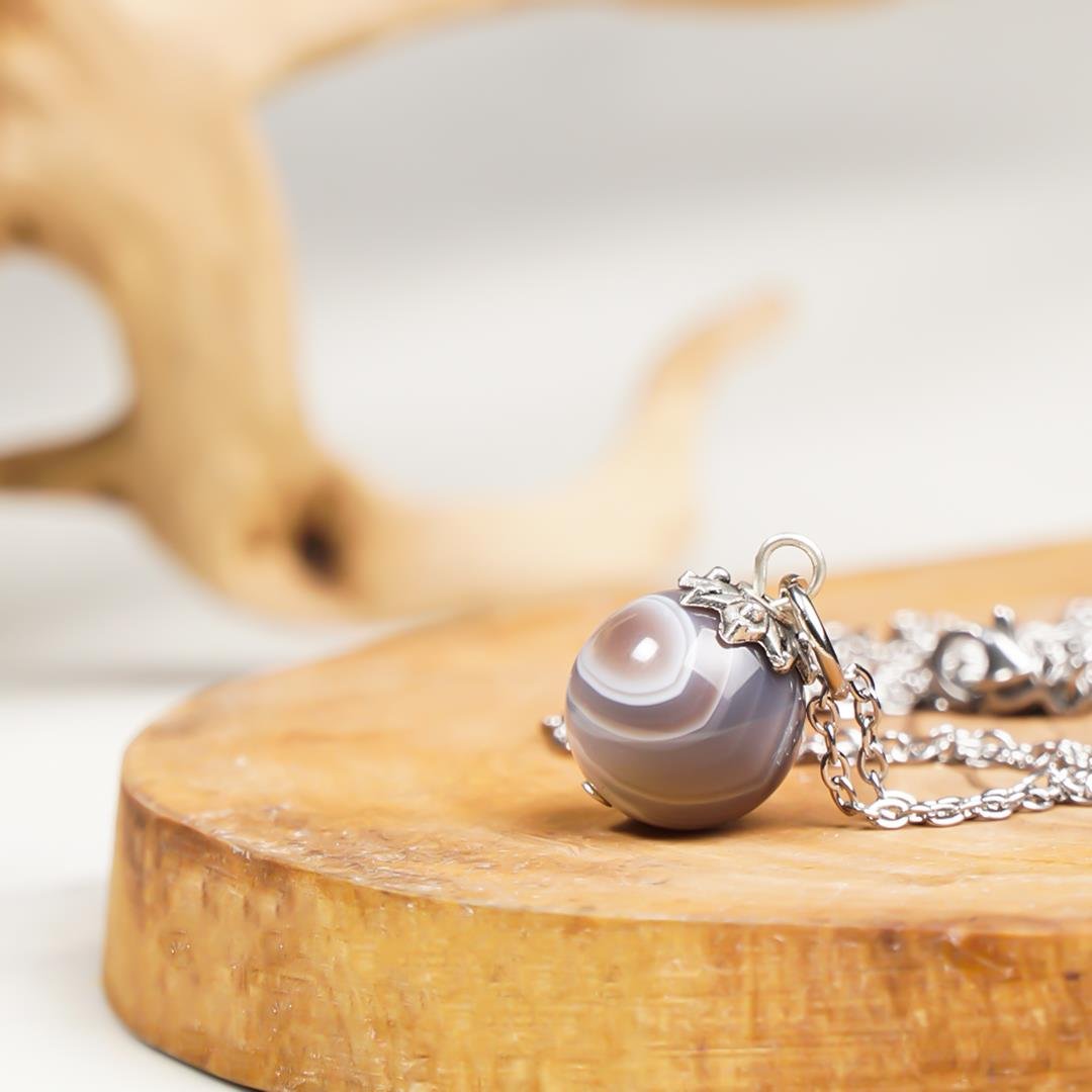 Akik (Agate) Doğal Taş Küre Kolye