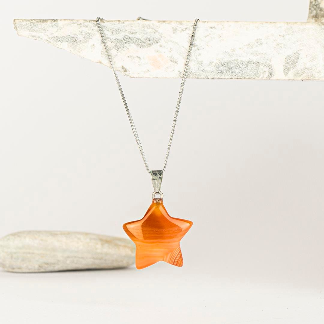 Akik Yıldız Temalı Dogal Taş Kolye