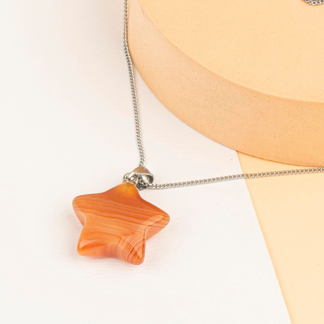 Akik Yıldız Temalı Dogal Taş Kolye