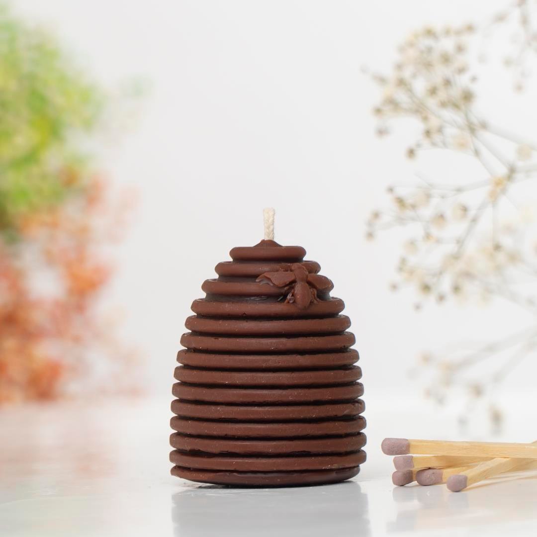 Arılı Konik Kovanı Temalı Balmumu Mum