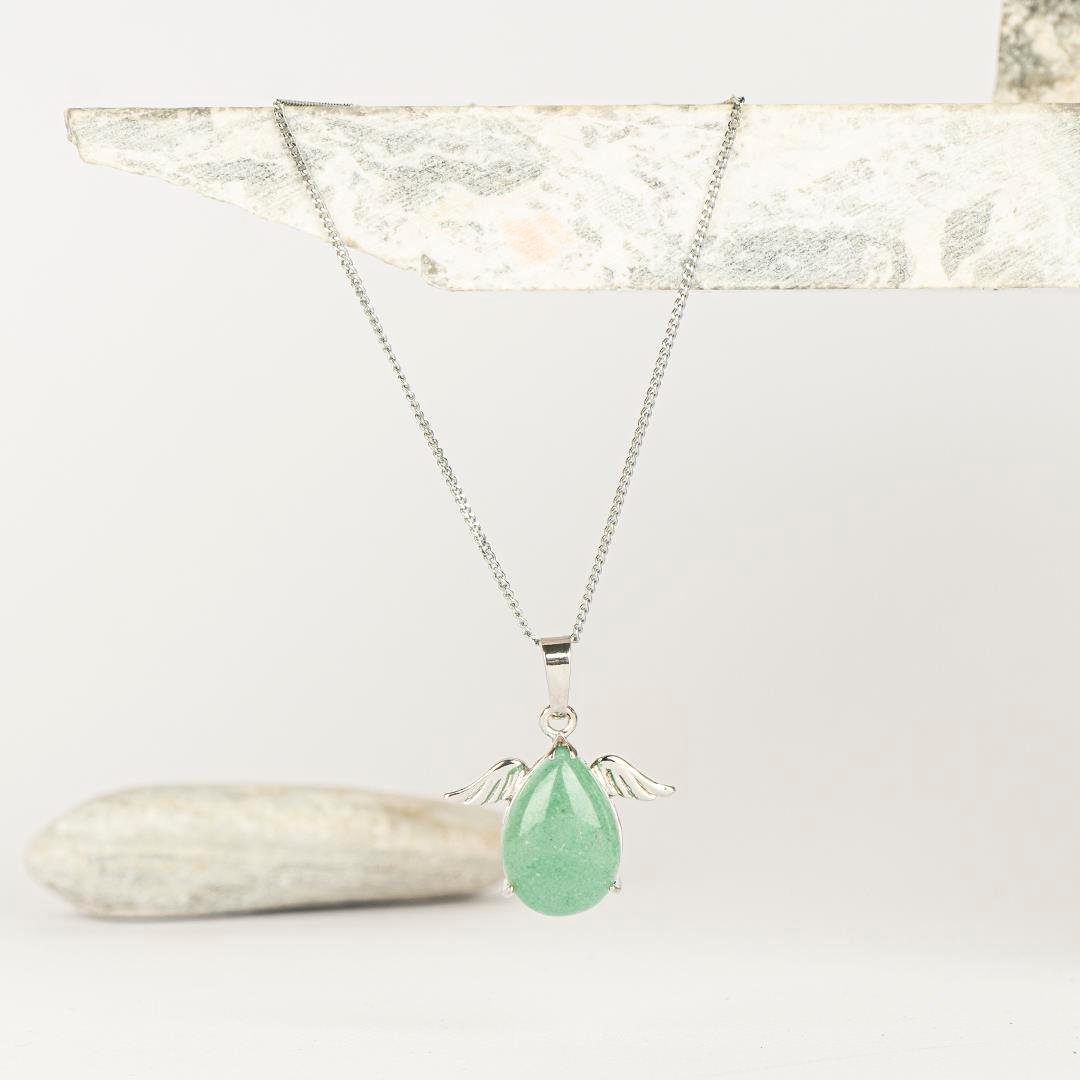 Aventurin Damla Kanatlı Dogal Taş Kolye