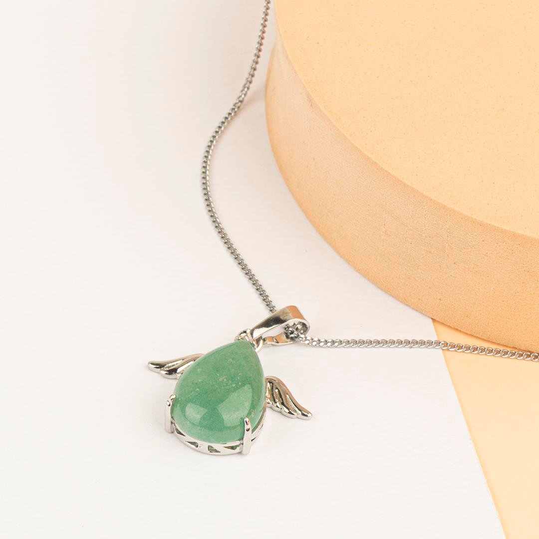 Aventurin Damla Kanatlı Dogal Taş Kolye