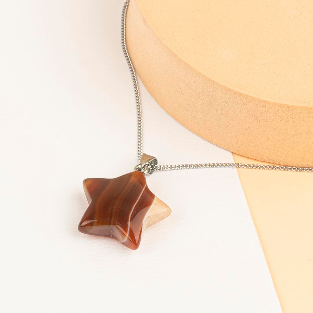 Botswana Akik Yıldız Temalı Dogal Taş Kolye