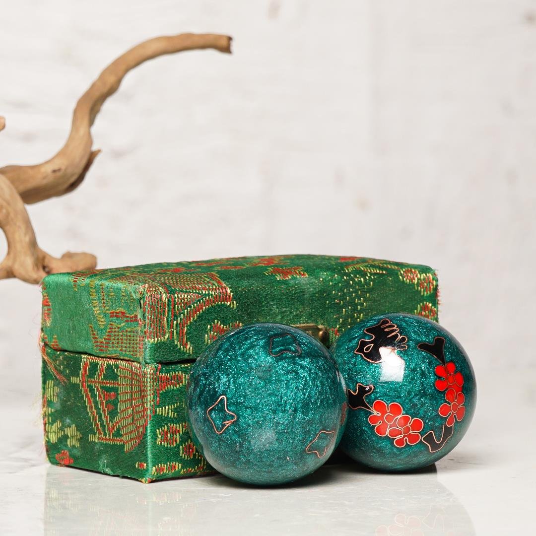 Cherry Temalı Yeşil Zen Meditasyon Baoding Topu
