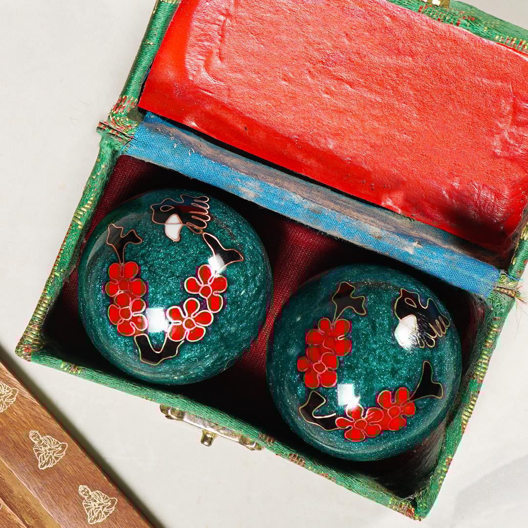 Cherry Temalı Yeşil Zen Meditasyon Baoding Topu