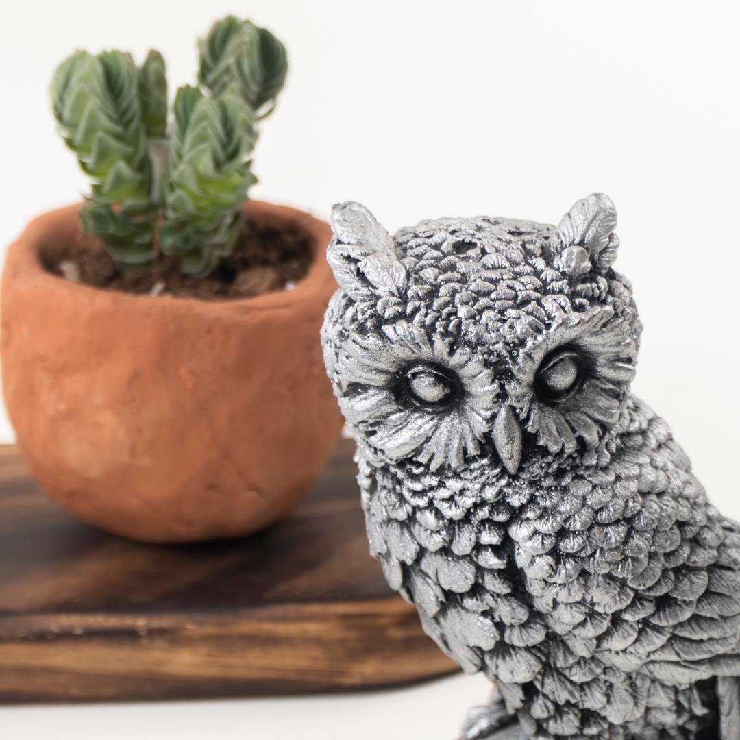 Dekoratif Silver Baykuş Heykeli