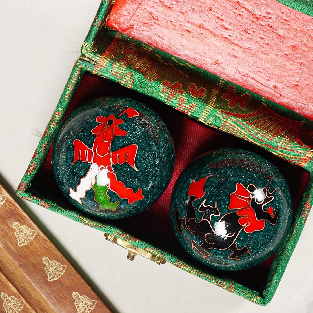 Dragon Temalı Yeşil Zen Meditasyon Baoding Topu