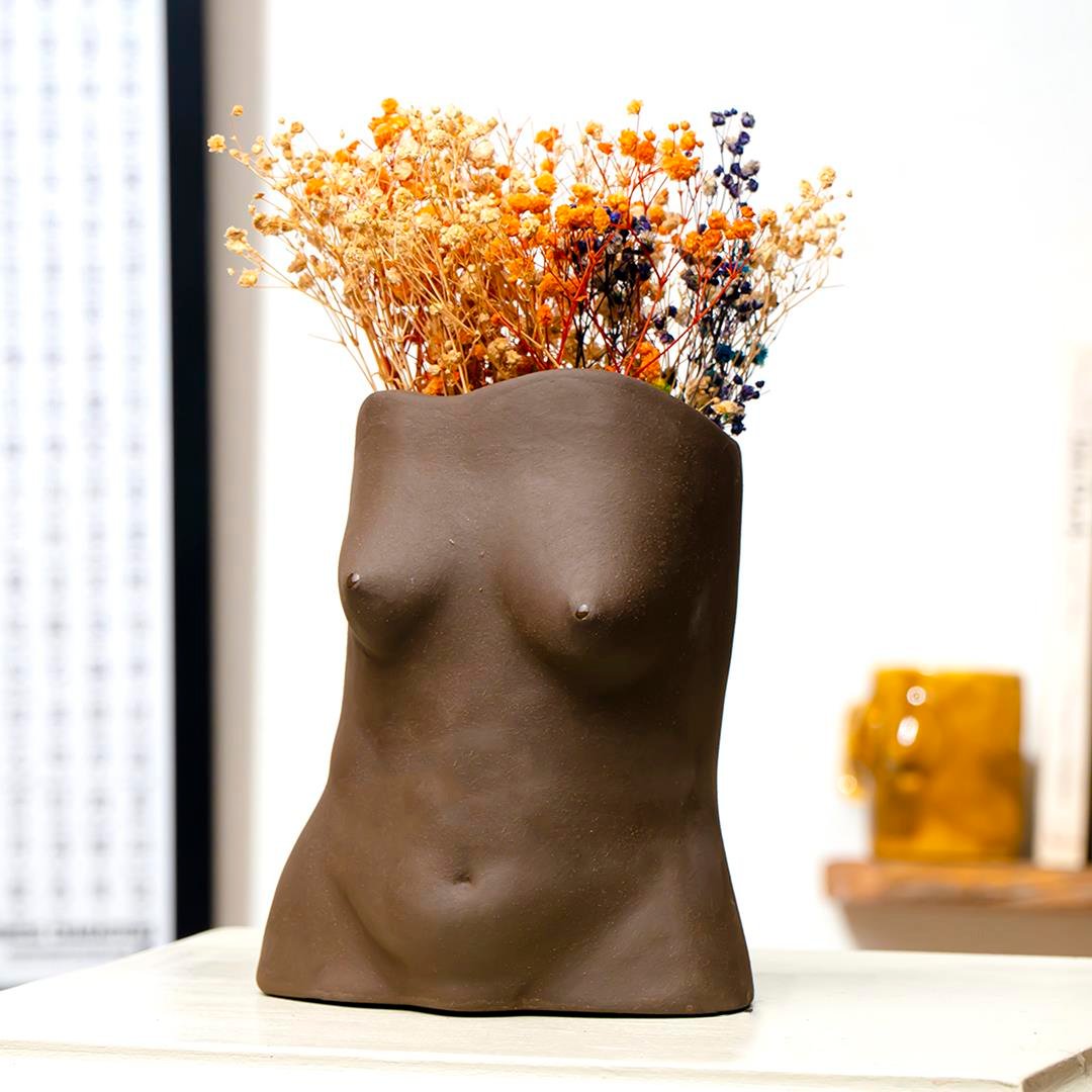 Gaia Brown El Yapımı Seramik Vazo