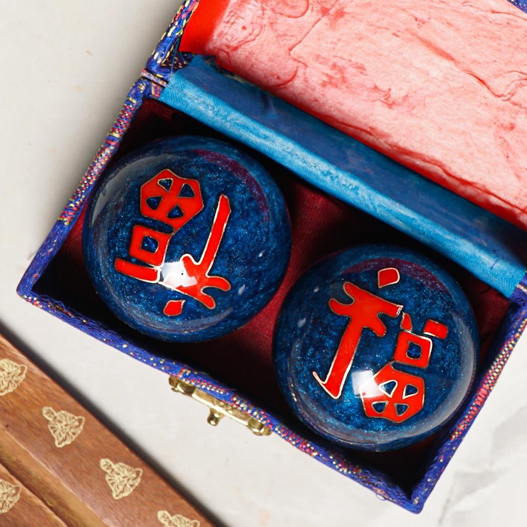 Good Fortune Temalı Mavi Zen Meditasyon Baoding Topu