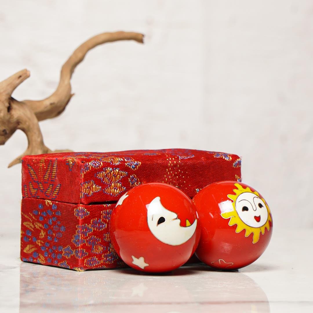 Güneş Ay Temalı Kırmızı Zen Meditasyon Baoding Topu