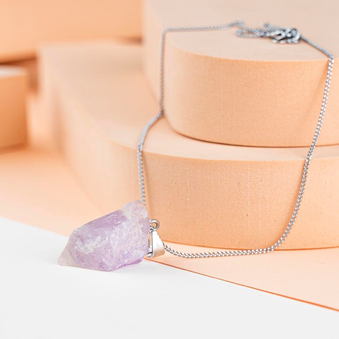 Ham Ametist Doğal Taş Kolye