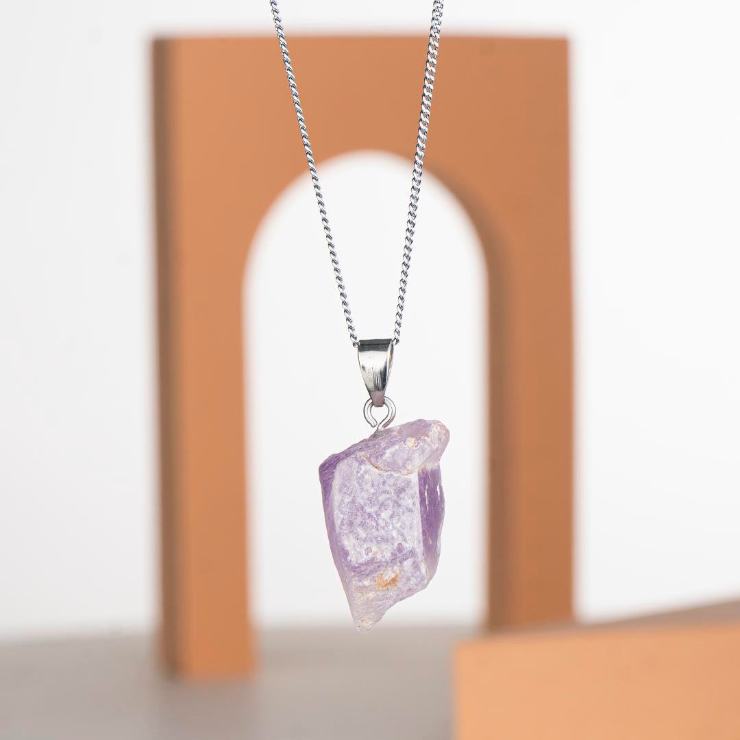 Ham Ametist Doğal Taş Kolye