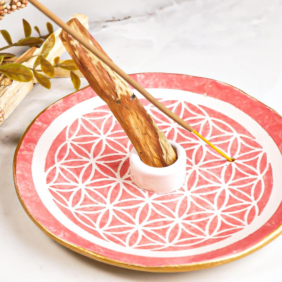 Handmade Yaşam Çiçeği Motifli Kırmızı Palo Santo Tütsülük