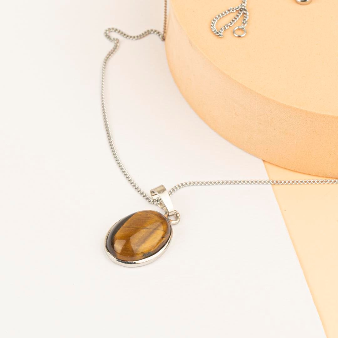 Kaplan Gözü Damla Dogal Taş Kolye