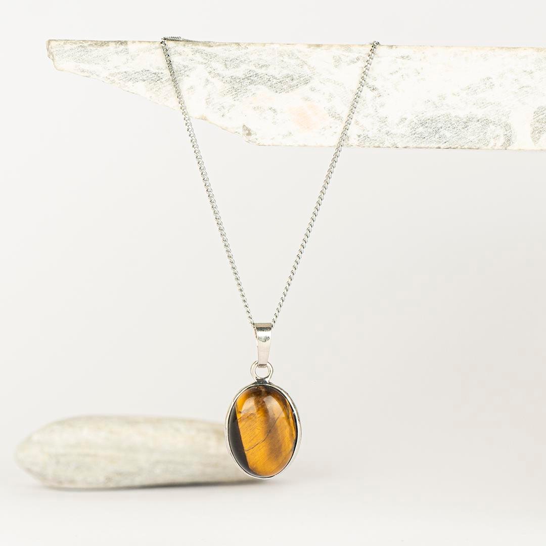 Kaplan Gözü Damla Dogal Taş Kolye