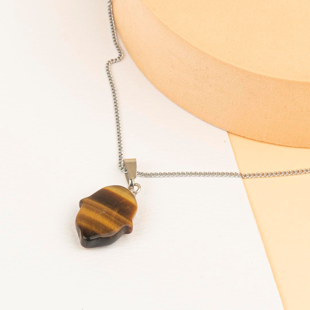 Kaplan Gözü Hamse Temalı Dogal Taş Kolye