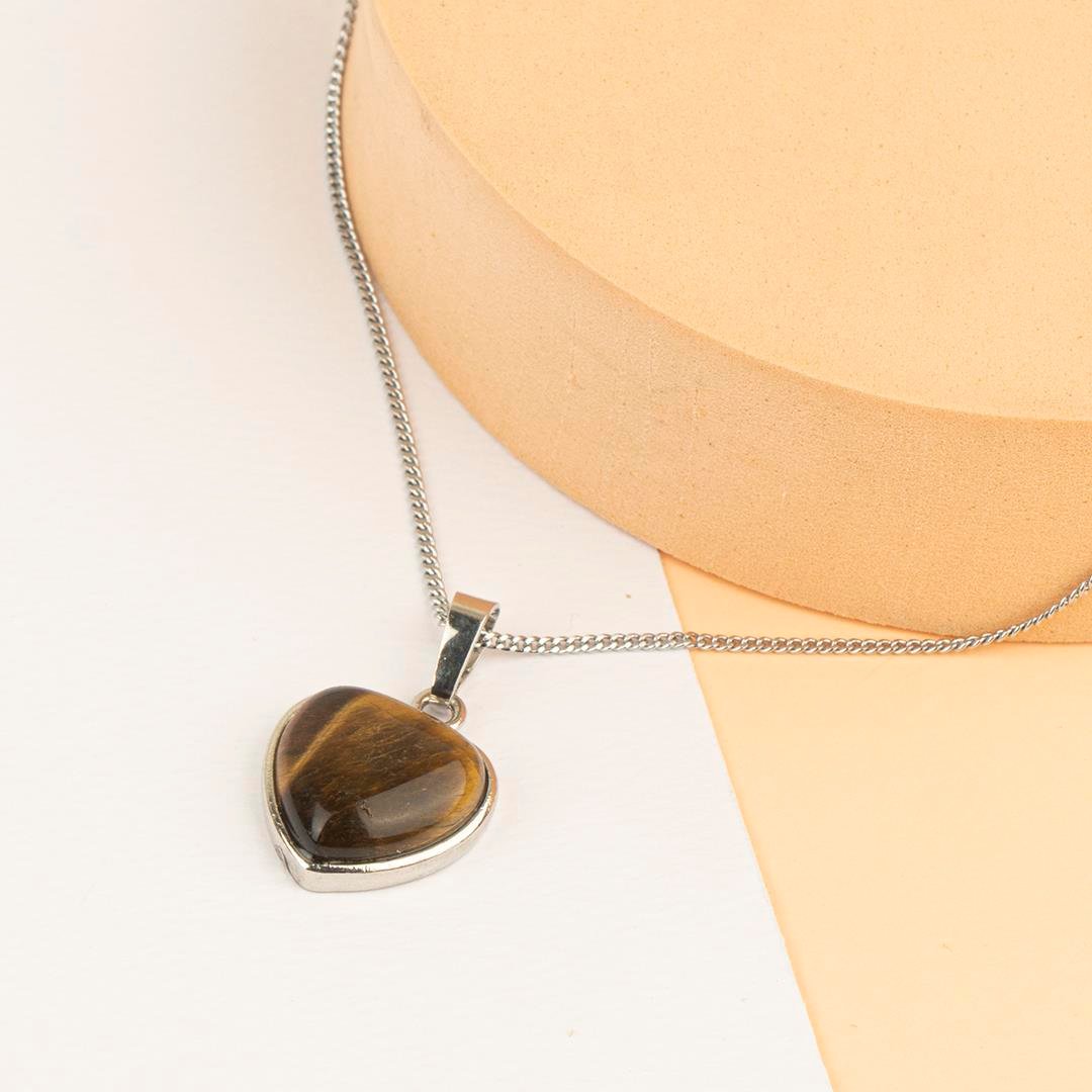 Kaplan Gözü Kalpli Kaplama Dogal Taş Kolye