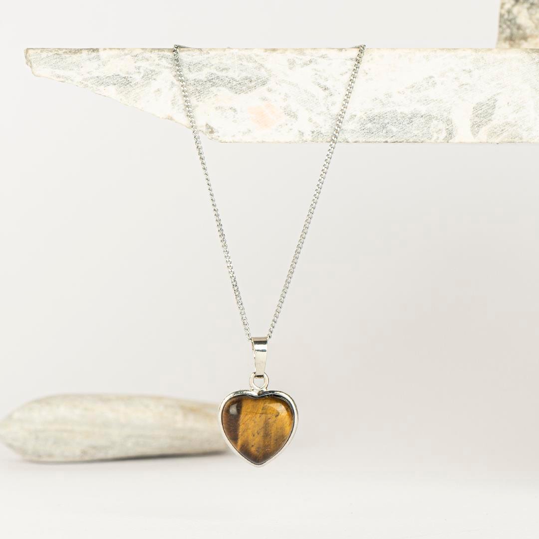 Kaplan Gözü Kalpli Kaplama Dogal Taş Kolye