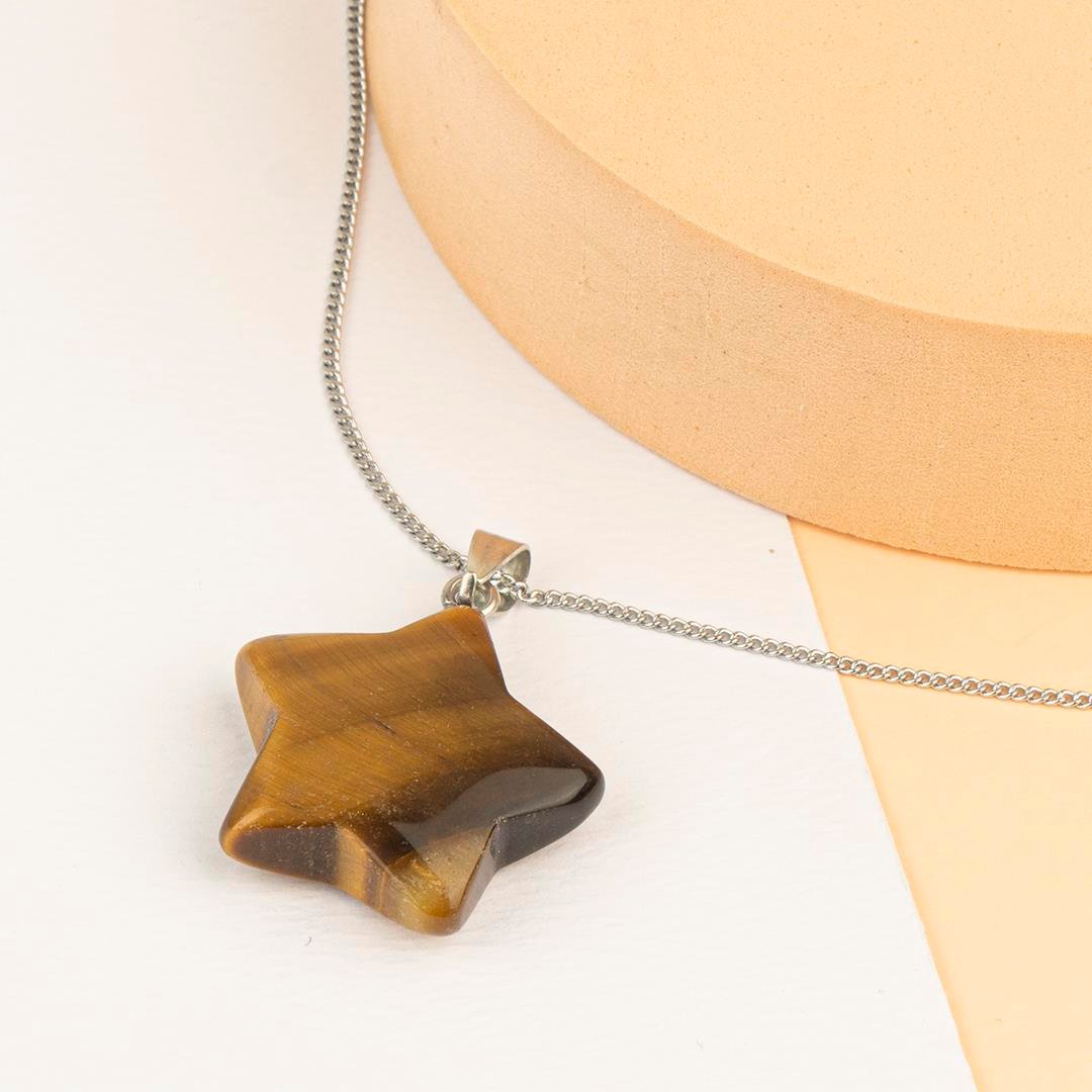 Kaplan Gözü Yıldız Temalı Dogal Taş Kolye