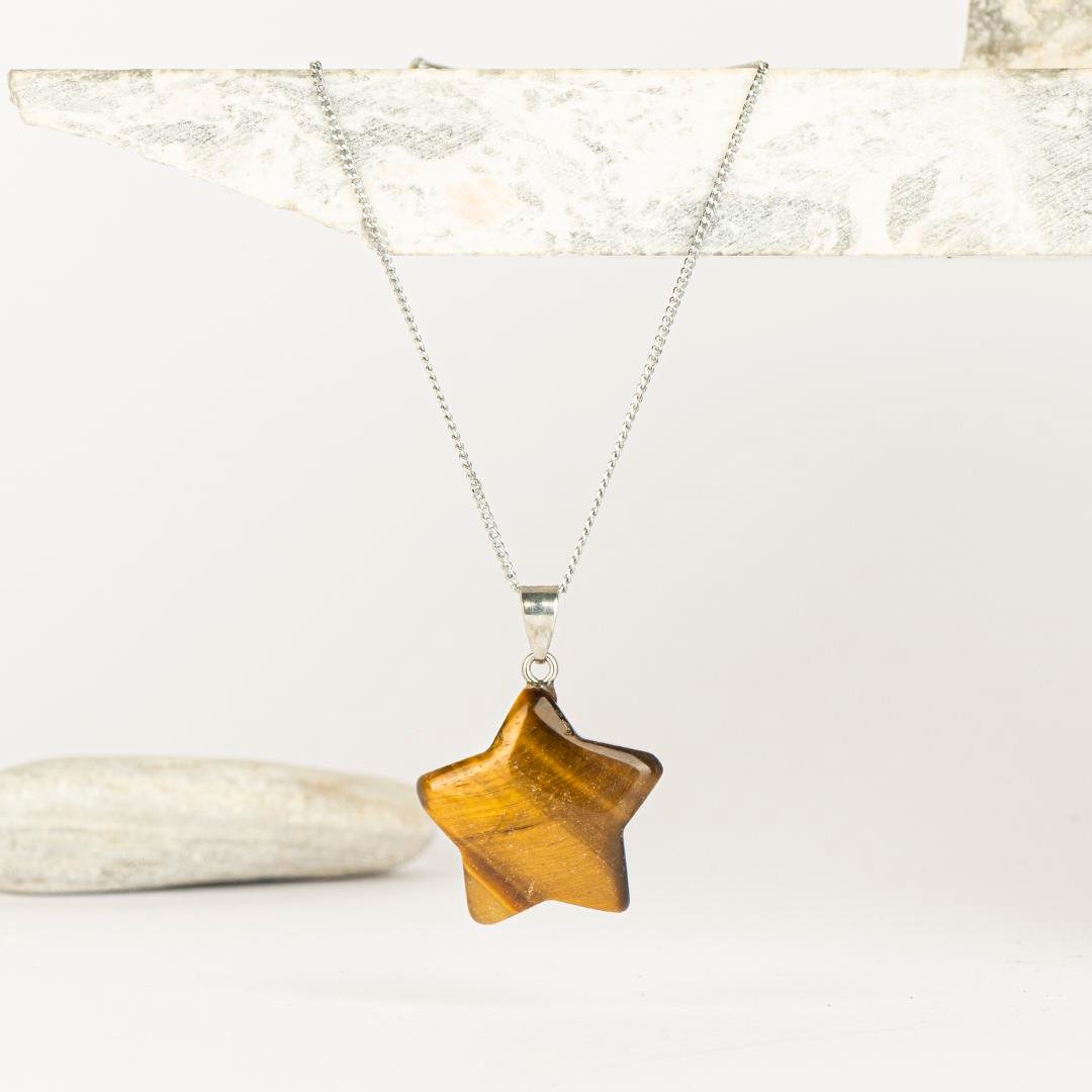 Kaplan Gözü Yıldız Temalı Dogal Taş Kolye