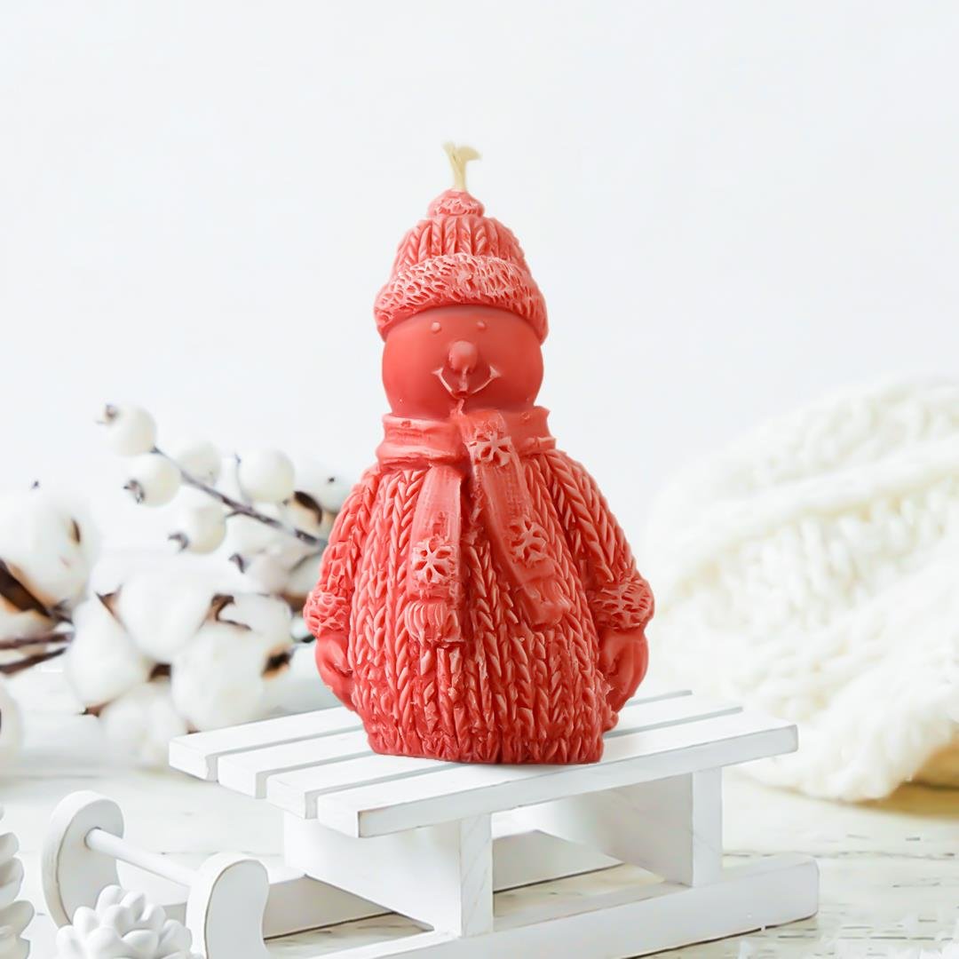 Kardan Adam Temalı Kırmızı Soya Mum