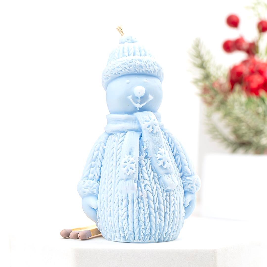 Kardan Adam Temalı Mavi Soya Mum