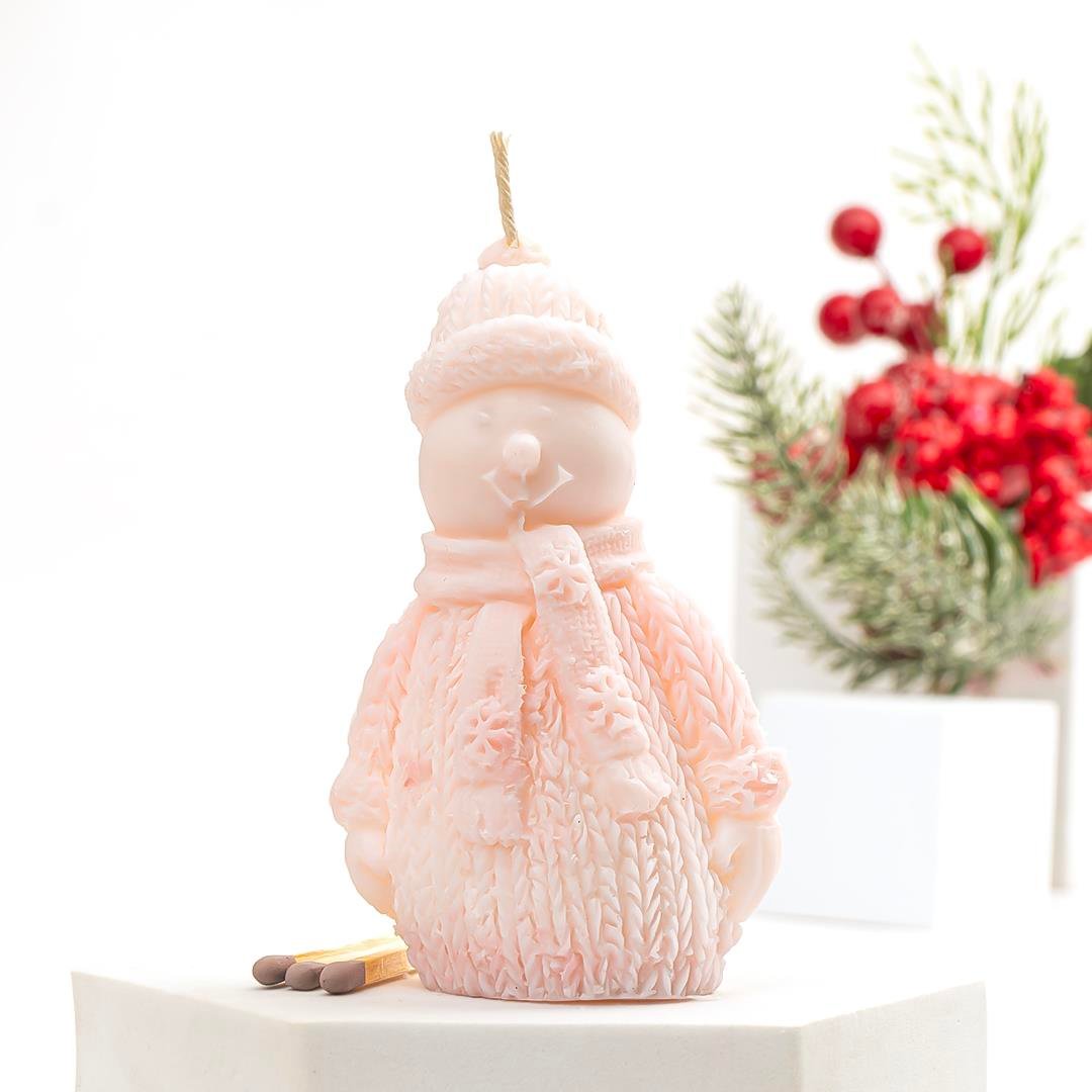 Kardan Adam Temalı Pink Soya Mum