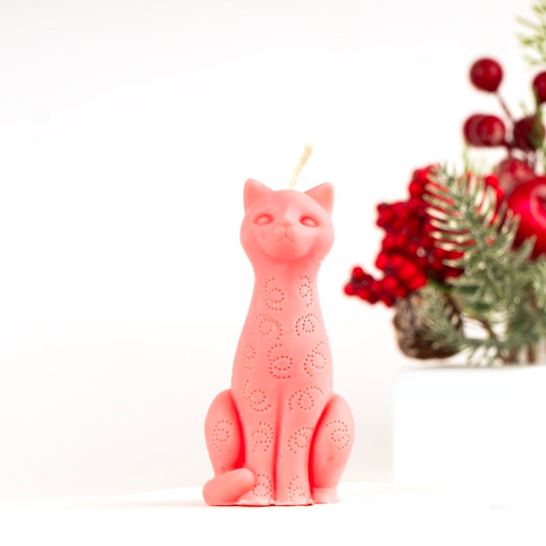 Kedi Temalı Kırmızı Soya Mum