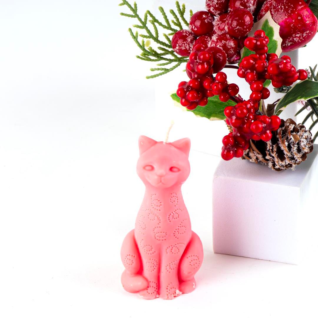 Kedi Temalı Kırmızı Soya Mum