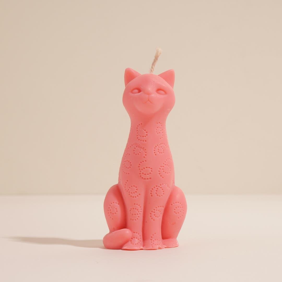 Kedi Temalı Kırmızı Soya Mum