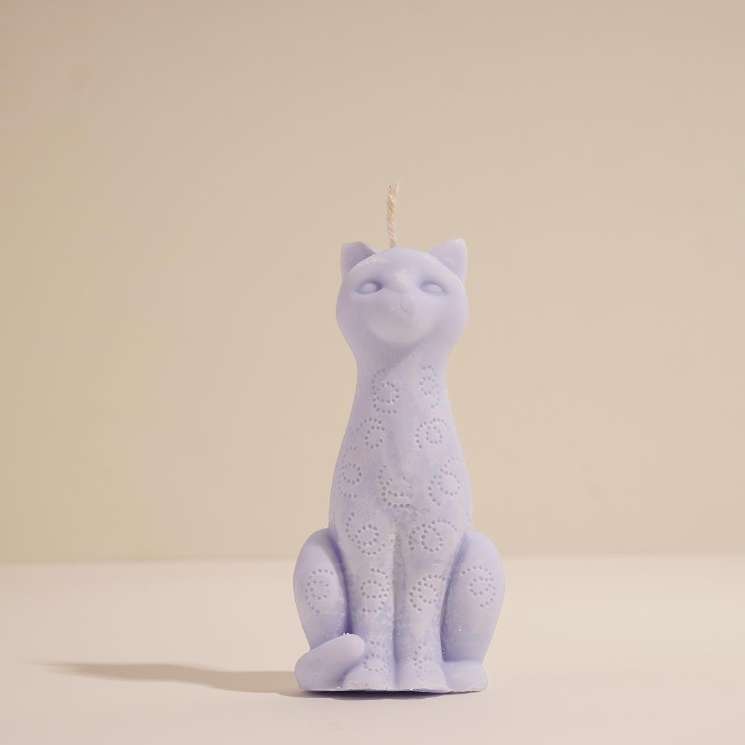 Kedi Temalı Mavi Soya Mum