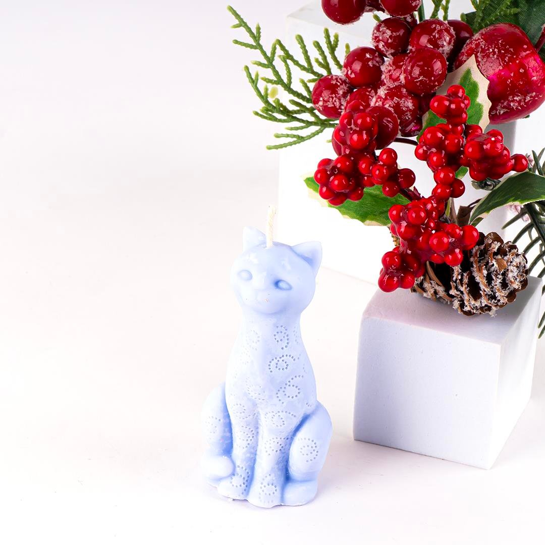 Kedi Temalı Mavi Soya Mum